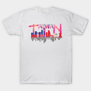 Taiwan Watercolor ( Serenity in the Heart of Asia )  - pink lettering T-Shirt